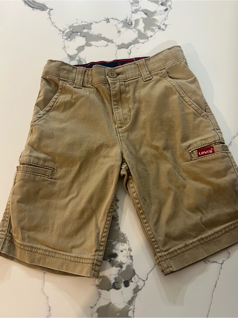 Levi's boys Khaki Cargo Shorts with Red Logo Accent
